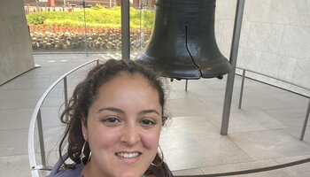 Grace Maria Eberhardt outside of the liberty bell.