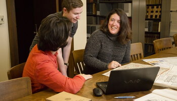 students in library