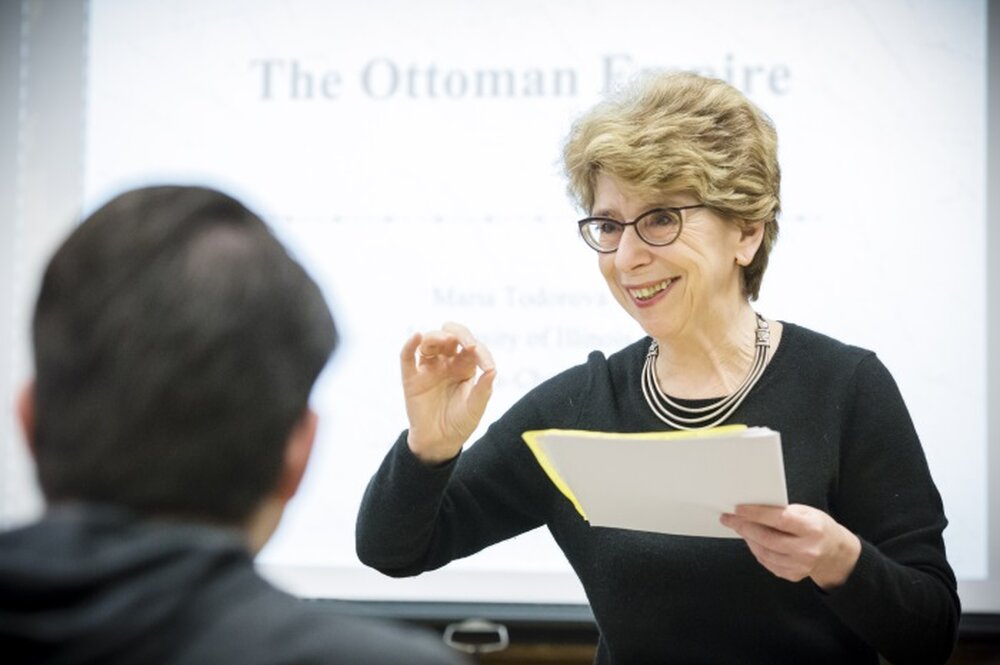 Prof. Maria Todorova lecturing in a course