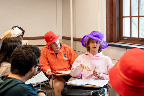 Students in class in hats