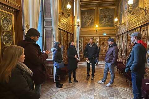 The group toured the Chateau de Fontainebleau, one of the places that Native American chiefs visited during their 1725 diplomatic trip.