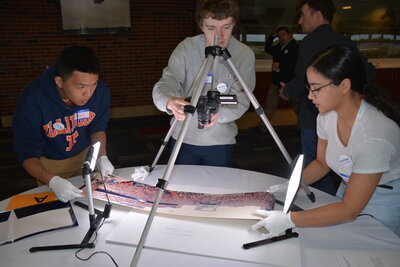 Students examine an image using special equipment