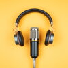 Podcast mic with headphones