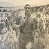 Charcoal drawing featuring Person running away from his assailants.