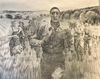Charcoal drawing featuring Person running away from his assailants.