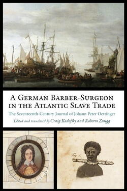 book cover with painting of ships and portraits of two people